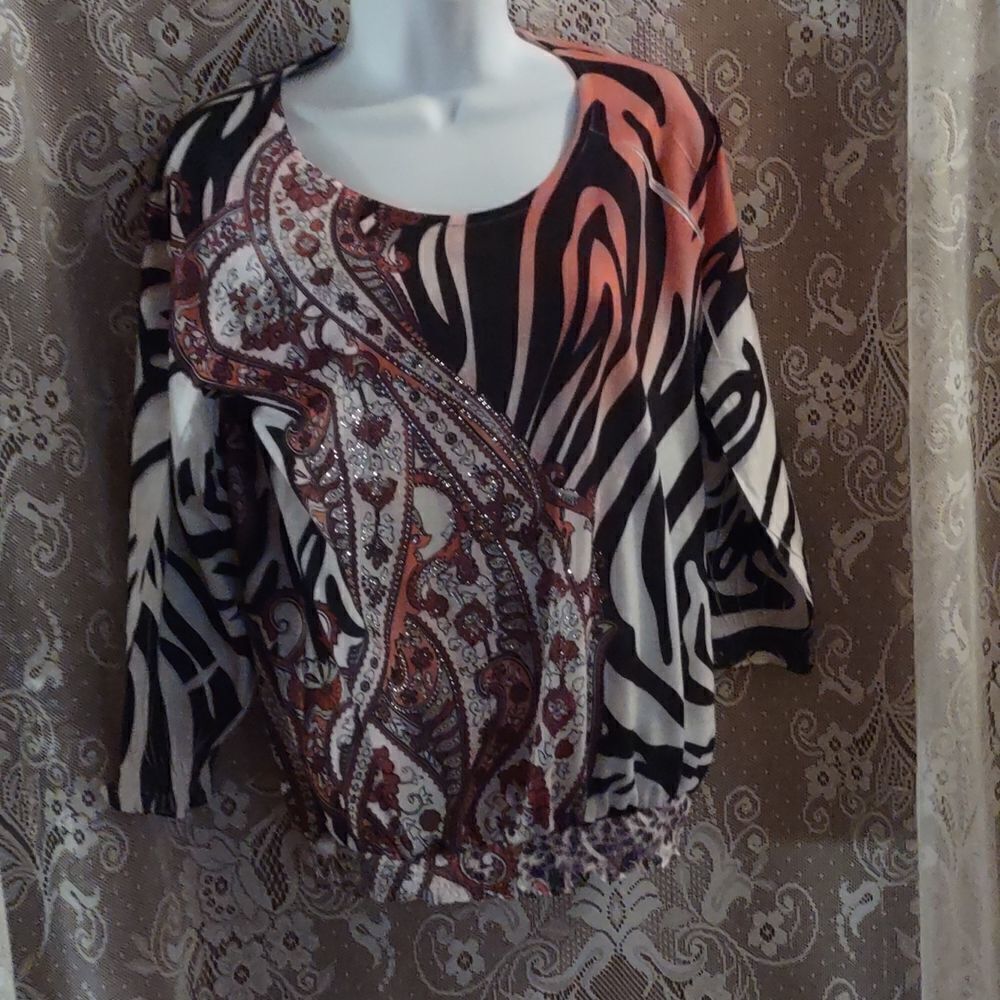 Chico's Size 0 or XS animal and paisley print elastic‎ band bottom and sleeve